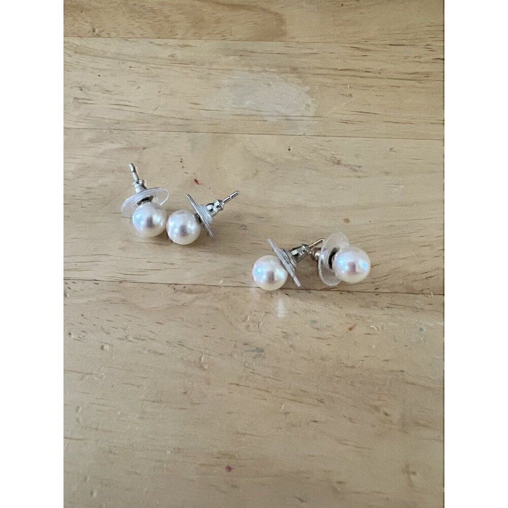 Pearl Stud Earrings Sterling Silver Set Of 2